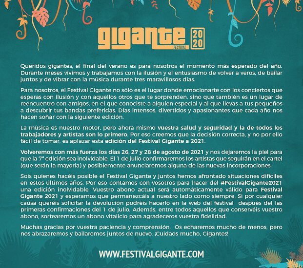 Cancelado Festival Gigante 2020