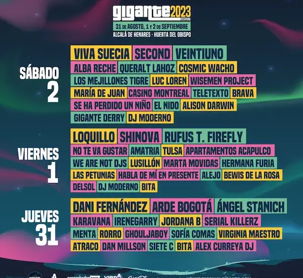 Cartel por días festival Gigante 2023