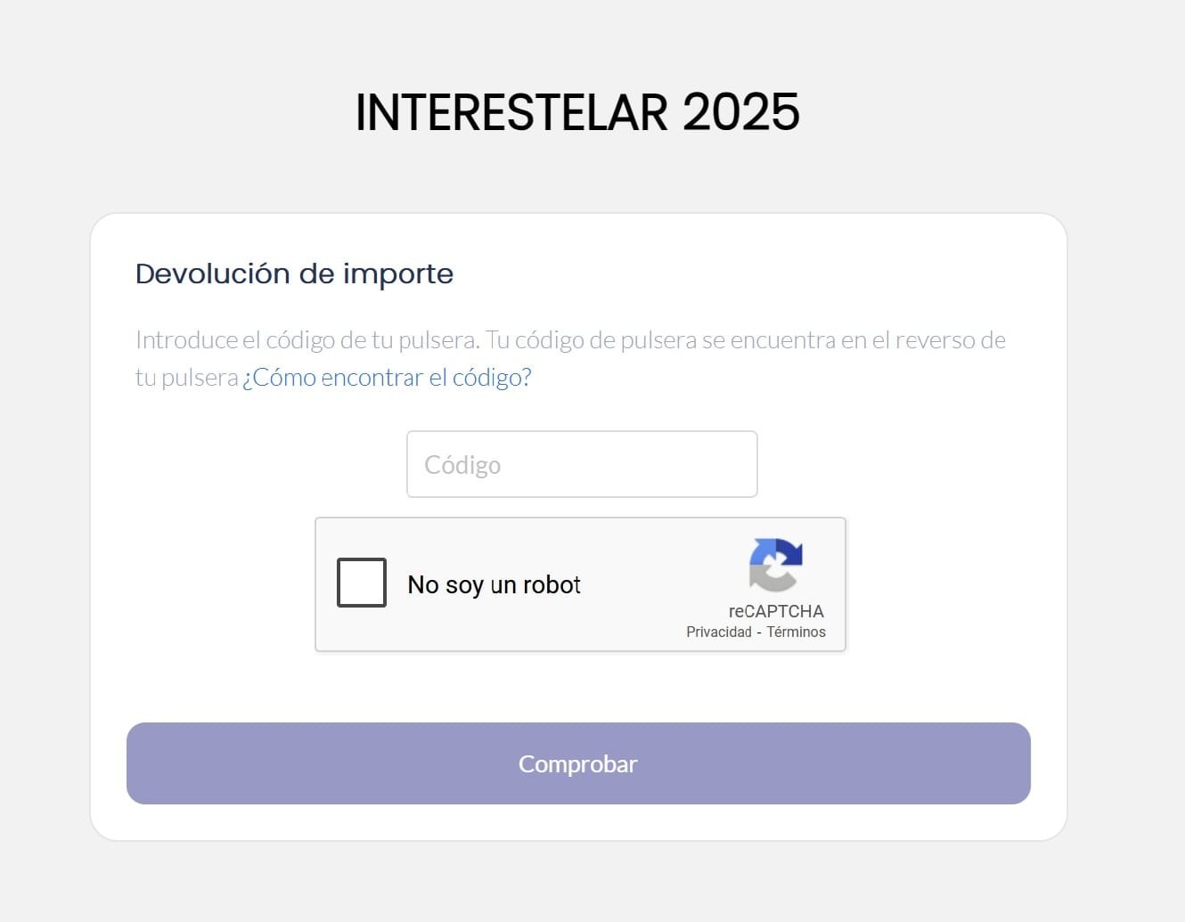 Pantalla devolución de saldo Pulsera Interestelar 2025
