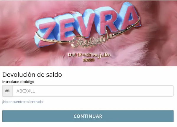 Pantalla devolución saldo Zevra 2025