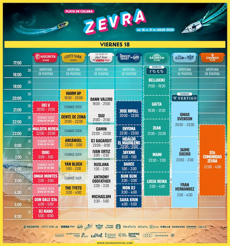 horarios-zevra-viernes-18 Horarios Zevra 2025 - Viernes 18