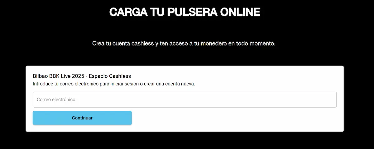 Pantalla de Recarga Online Pulsera Bilbao BBK Live 2025