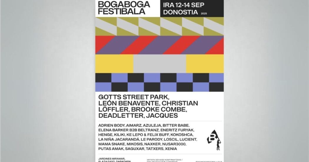 Cartel del BOGA BOGA Festibala 2025 sobre fondo gris