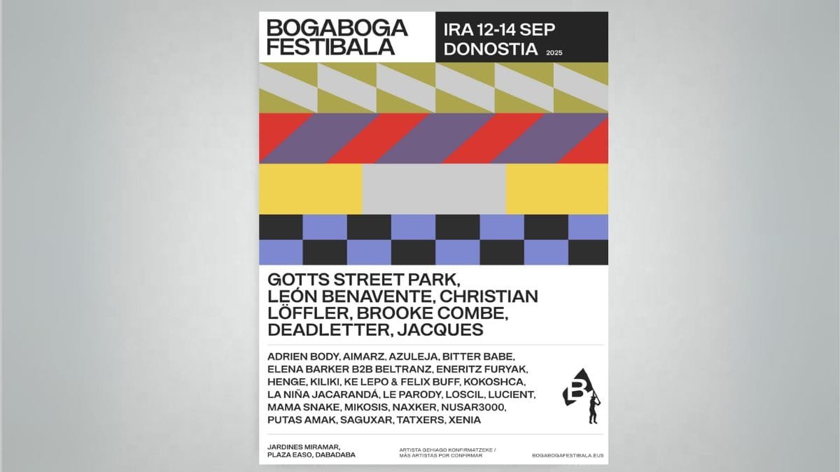 Cartel del BOGA BOGA Festibala 2025 sobre fondo gris