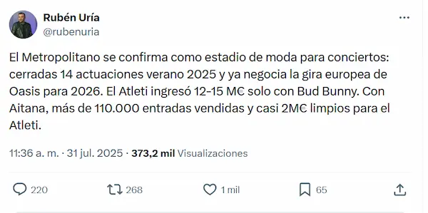 Mensaje en X de Rubén Uría